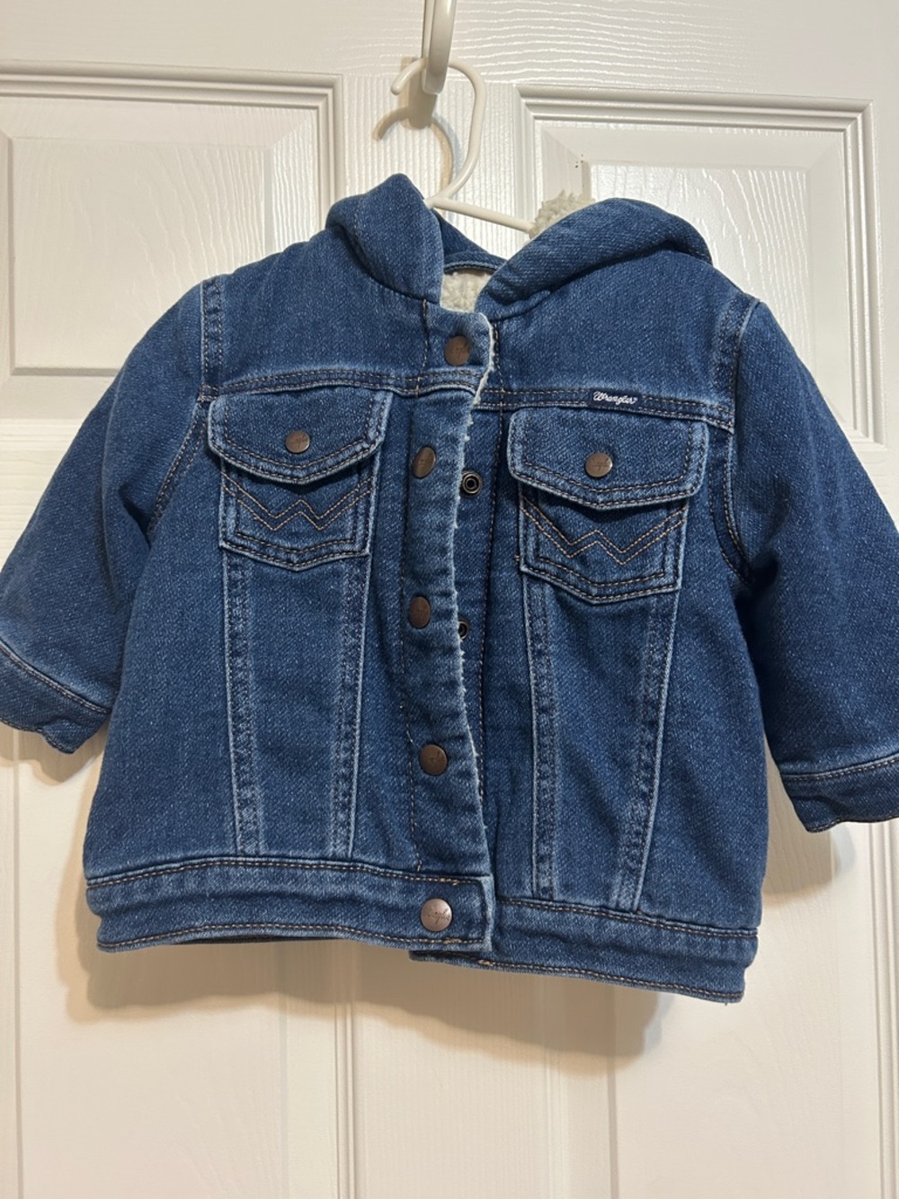 Wrangler Toddler Hooded Sherpa Lined Jean Jacket in Dark Blue 4t